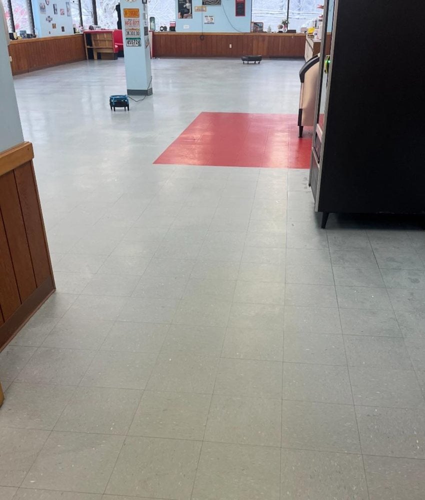 Vinyl composition tile floor before professional cleaning