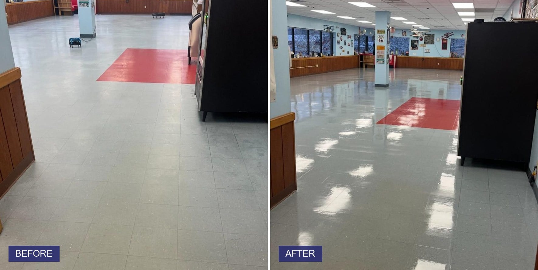 Tile floor before and after professional cleaning