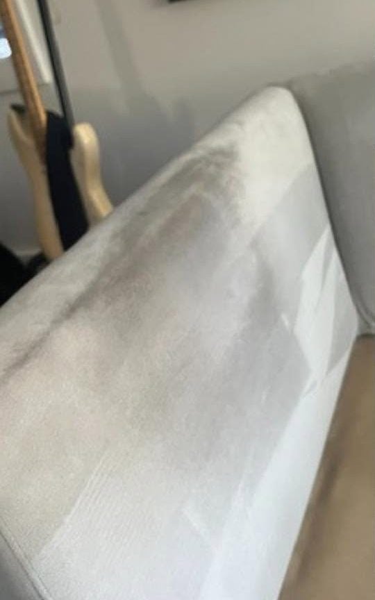 Sofa back cushion before professional upholstery cleaning, Shelton CT